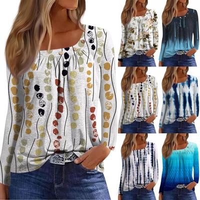 Blouses met lange mouwen voor dames, casual ronde hals, blouse met knoopsluiting, losse pasvorm, herfstblouse.