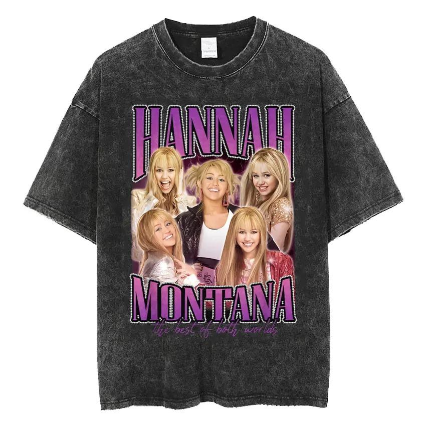 Retro Hannah Montana Oprané Tričko Pánské a Dámské Čistá Bavlna Letní Oblečení Módní Ležérní Tričko s Krátkým Rukávem Streetwear