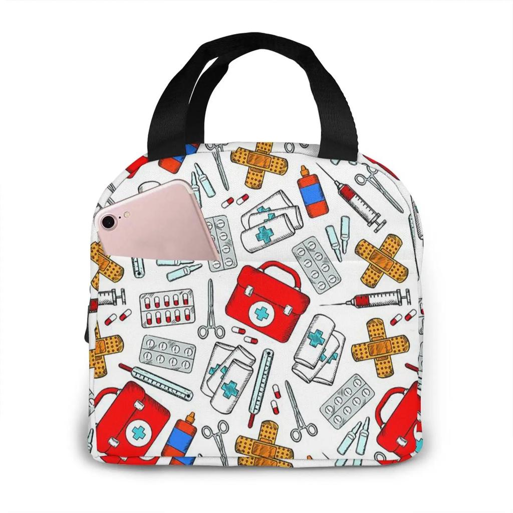 Tragbare Lunchtasche Cartoon Krankenschwester Muster Thermoisoliert Lunch Tote Kühltasche Handtasche Bento Beutel Behälter Schultaschen für Lebensmittel
