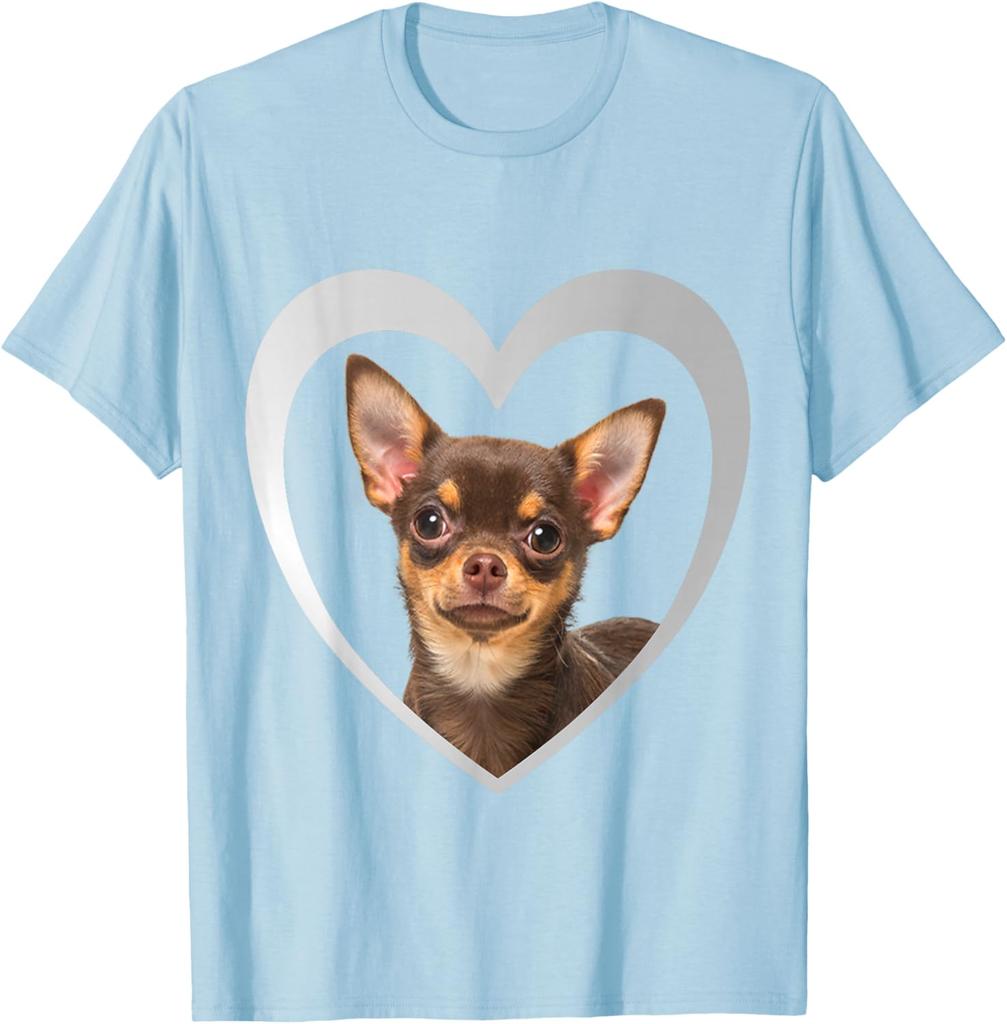 Chihuahua Hund Herz Umriss Grafik T-Shirt Herren Lässig Baumwolle Rundhals T-Shirt Reise
