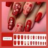 24 Pcs Flowers False Nail Valentines Day Press On Nail New Year Acrylic Nail Glossy Heart Full Cover Stick on Nail