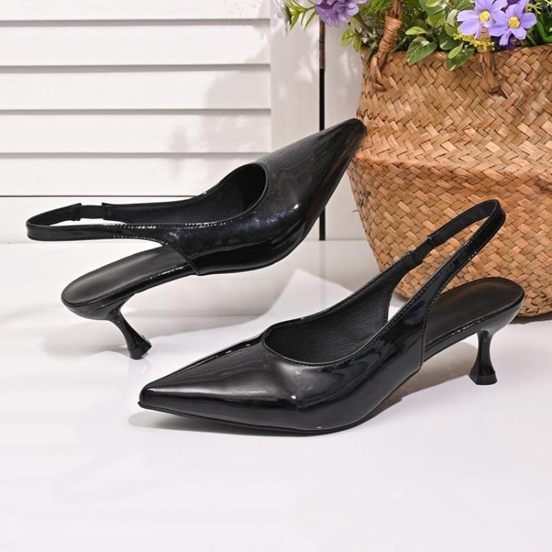 Módní dámské boty 2024 Nové dámské lodičky Jednobarevné Jednoduché boty na středním podpatku Sexy špičatá špička Slingback Elegantní společenské boty