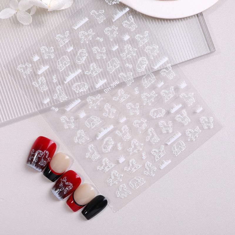 Cute Cartoon Minimally Hand-Painted Pony Nail Stickers Embossed Nail Stickers Diy Nail Art Decoration Manicure Sticker