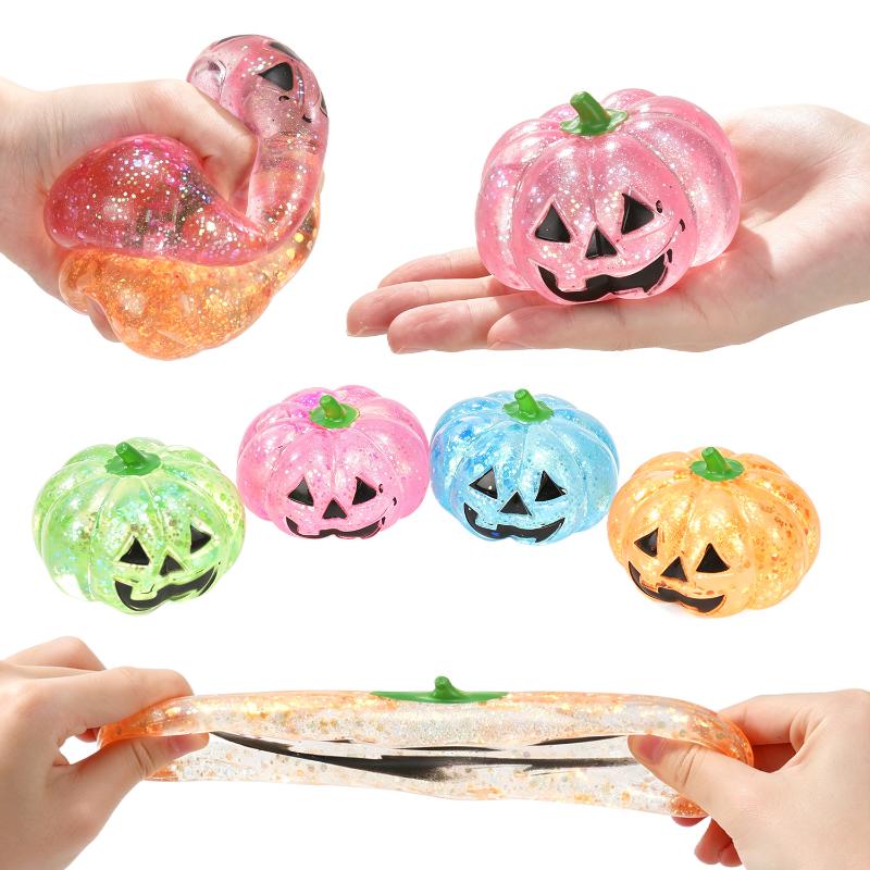 Halloween Glitter Pumpkin Squeeze Toy Glow Sequins Filled Stress Ball Slow Rebound Fidget Toy Stress Relief Gift