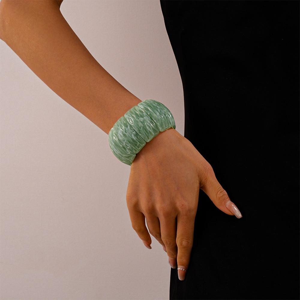 Wide Rectangle Irregular Wide Bracelet Smudging Retro Hand Ring Creative Acrylic Bangle  Lady Girls