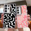 Striped Pattern Clear Plating Lens Frame Case For Samsung Galaxy S24 S22 S23 Ultra S21 FE A35 A53 A54 A55 A15 Soft Phone Cover