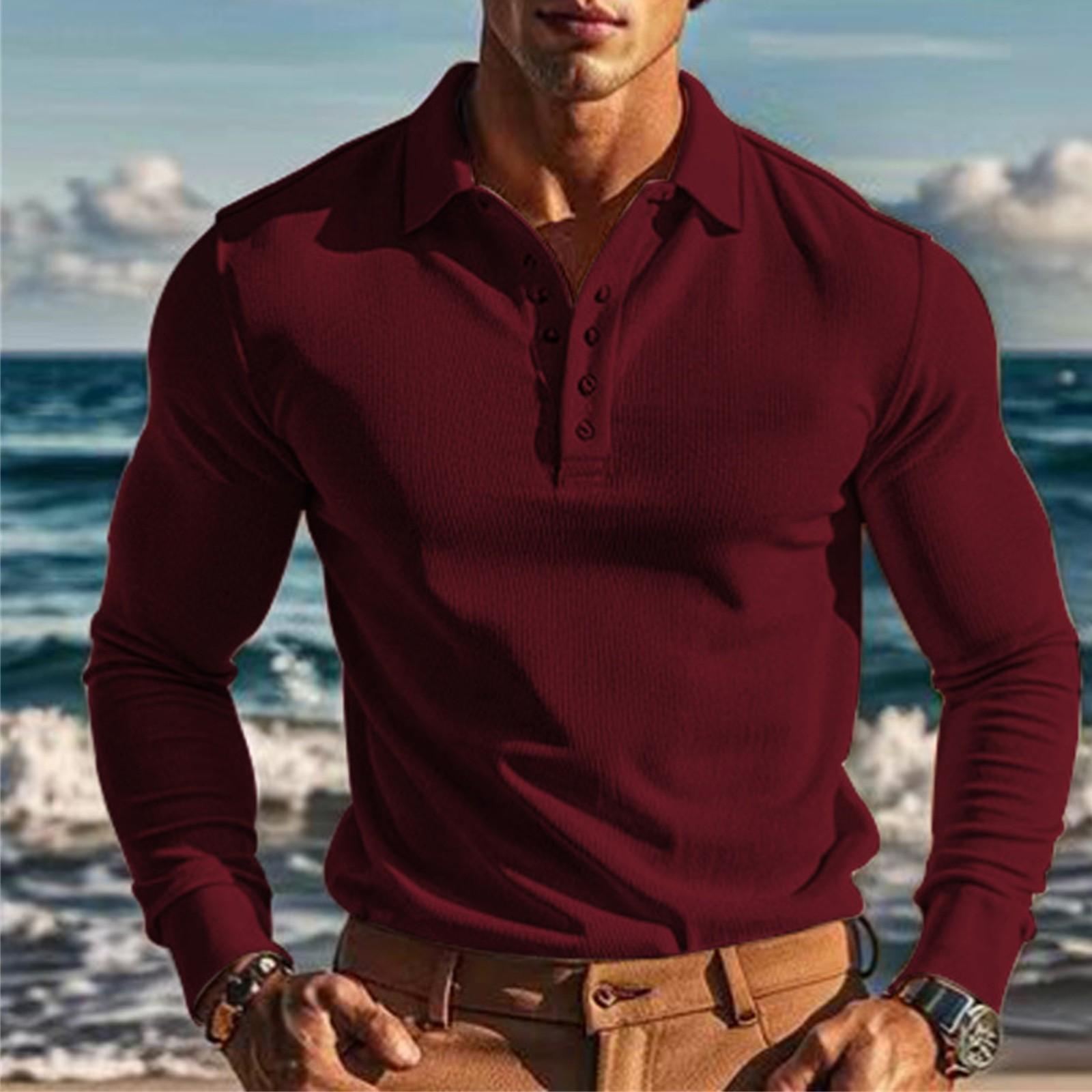 

Мужская футболка W Affle Sports Casual Lapel Button Slim Long Sleeve Po Lo Shirt For Men M винный