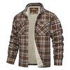 Fleece Lining Jackets Mens Cotton Jackets Plaid Casual Button Down Cargo Work Coats Thicken Outwear Man Tops