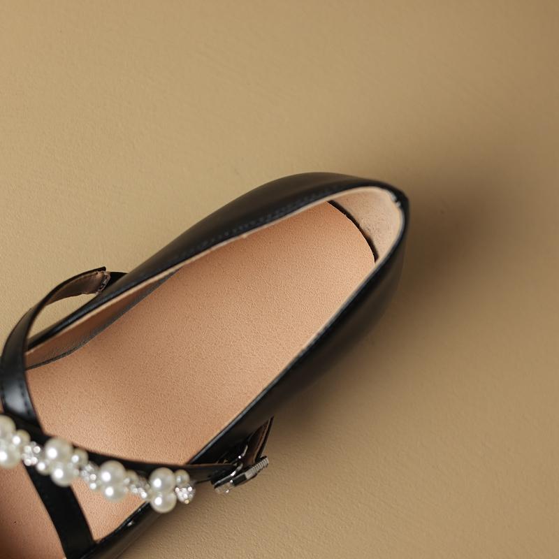 Fashion Women's new spring and autumn round toe color blocked cross strap pearl mid heel plus size Mary Jane single shoe
