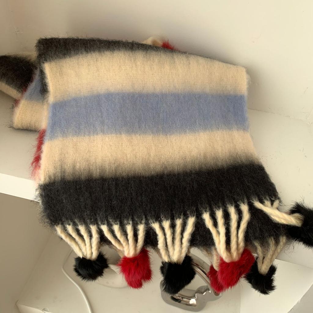 Winter Soft Warm Scarf Women Fashionable Plush Colorful Striped Scarf Versatile Mohair Couple Shawl Long Vintage Scarf Shawl