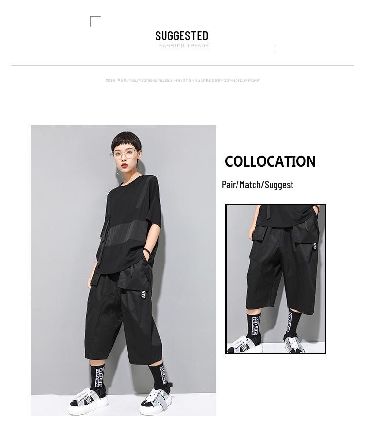 Evropské a americké dámské letní gotické patchworkové tričko, kulatý výstřih, krátký rukáv, trendy BF styl streetwear.