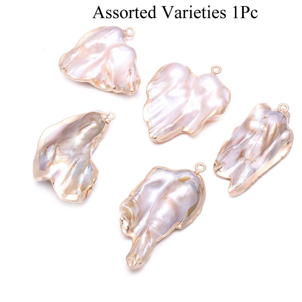 1Pc Artificial Pearl Pendant, Boho Irregular Electroplated Golden Edge Charms for DIY Necklace Jewelry Accessories, Halloween Christmas Crafts