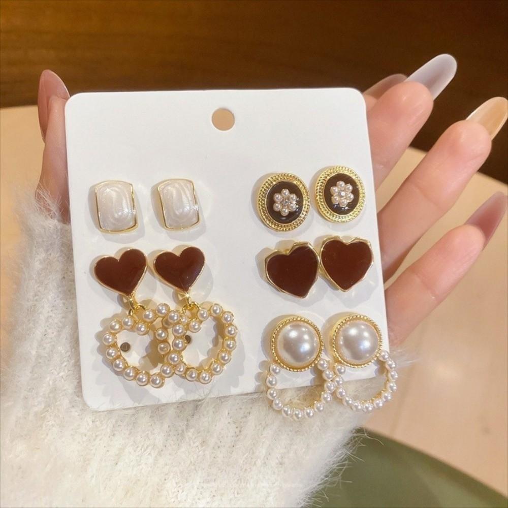 Round Square Stud Earrings Small Imitation Pearl Earrings  for Women Daily Jewelry Sets