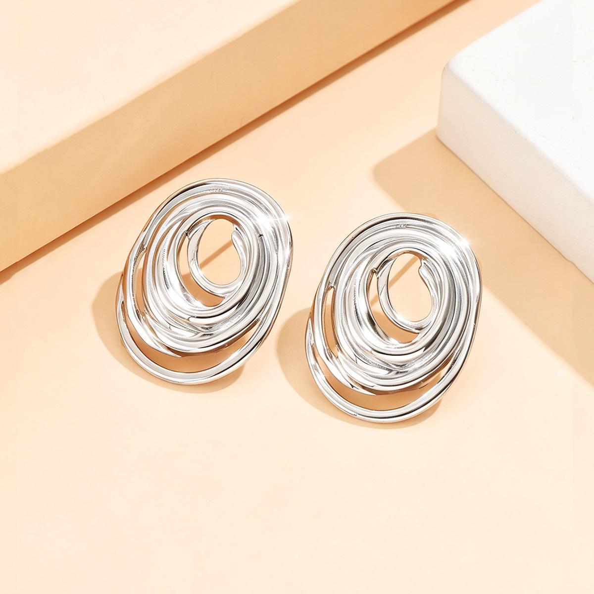 Retro French Style Geometric Stainless Steel 18K Gold-Plated Stud Earrings