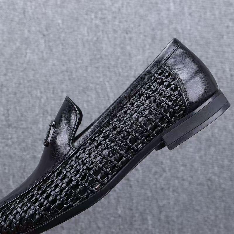 Summer men's shoes hollow breathable foot casual leather shoes men's one-pedal trendy versatile hand-woven loafers