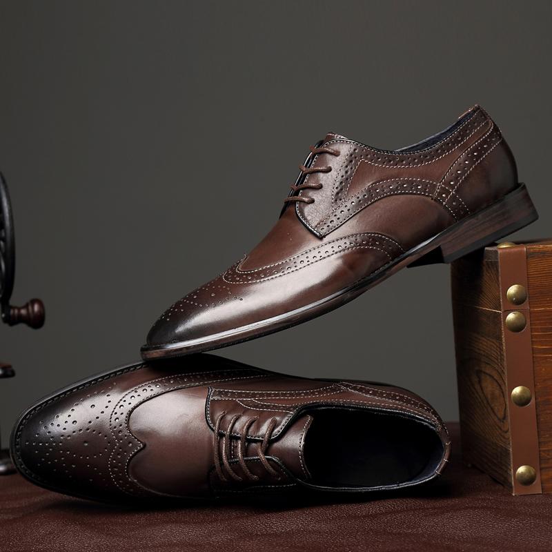 Mens Shoes Casual Luxury Derby Shoes Genuine Leather Business Brogue Shoes Pointed Toe Elegant Formal Shoes High Quality Oxford