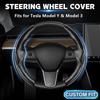 Black Steering Wheel Cover For Tesla Model 3/Y 2016-2025 2026 Juniper/Highland | Non-Slip, Segmented, -Fit, Carbon Fiber | Model Y Juniper