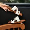 Sheepskin Color Matching Retro Square Head with Wedge Heel Slippers Women's Summer Wear Korean Version Open-toed High-heeled Sandals