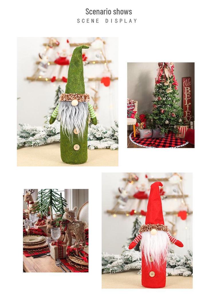Mingguan Christmas Faceless Old Man Wine Bottle Cover Set - Non-Woven Fabric, European and American Style, 2-Piece Decoration Cover