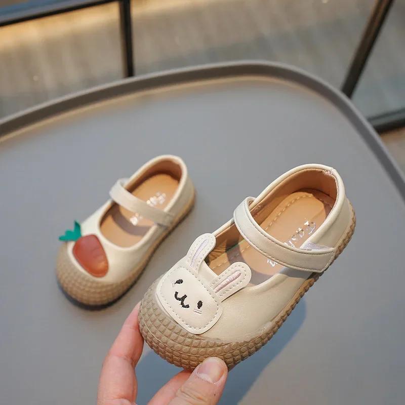 Shoes for Girls Baby Mary Janes Cartoon Bunny Little Children Spring Leather Shoes Funny Cover Toe Comfortable Kids Shoes