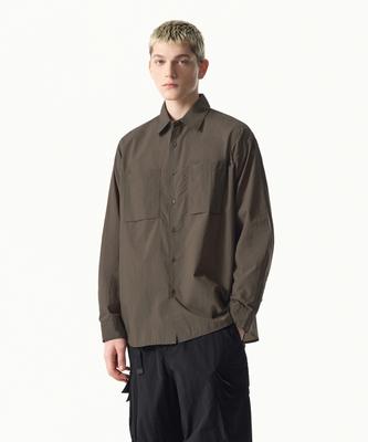 [City Leisure] Lightweight Nylon Oversized Shirt [Brown]