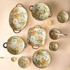 5 Inch Underglaze Ceramic Rice Bowl with Spoon Traditional Dessert Bowl