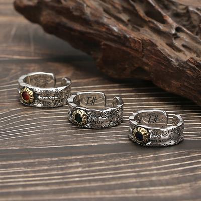 Retro Graffiti Ring For Men Women Punk Gothic Adjustable Open Ring Copper Zircon Rock Hiphop Trendy Accessories Unisex Gift