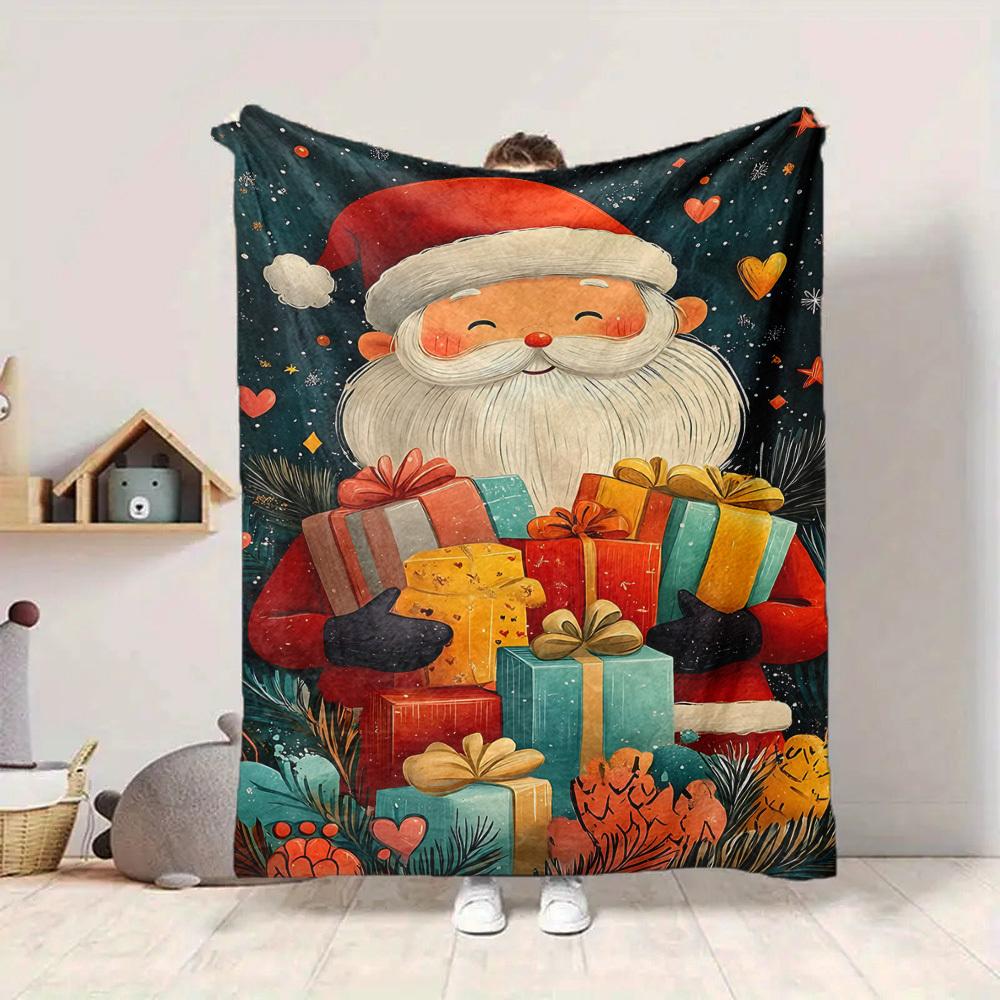 1pc Christmas Santa Claus Blanket, Lightweight Flannel Throw Blanket For Sofa, Bed, Travel, Camping, Living Room, Office, Couch, Chair, And Bed