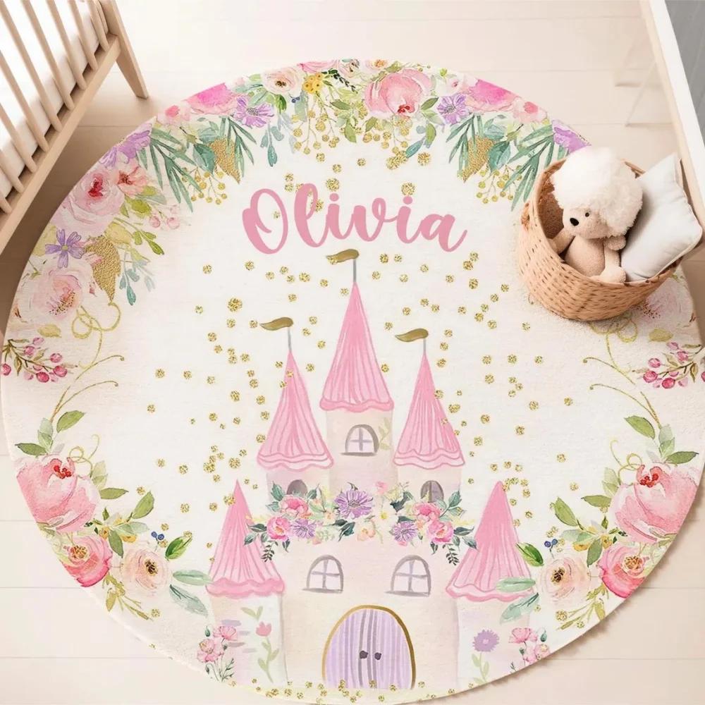 Enchanted Unicorn Floral Round Rug for Home Decor Magical Rainbow Playful Floor Mat for Kids Nursery Bedroom Fantasy Decor
