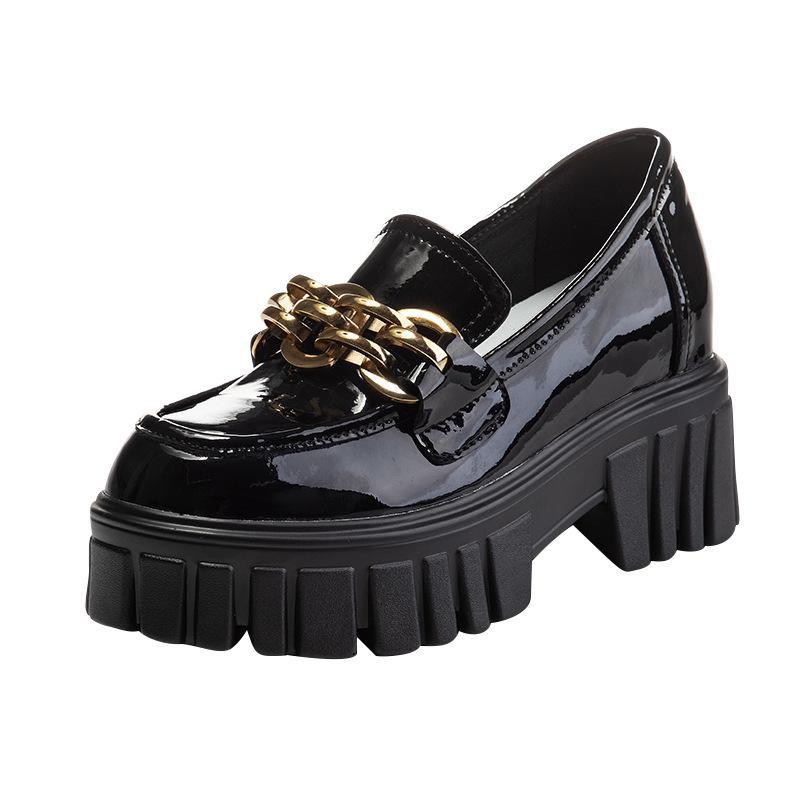 Women's French Style Mary Jane Loafers: Mid-Heel, Thick Sole, Leather Height-Enhancing Summer Shoes