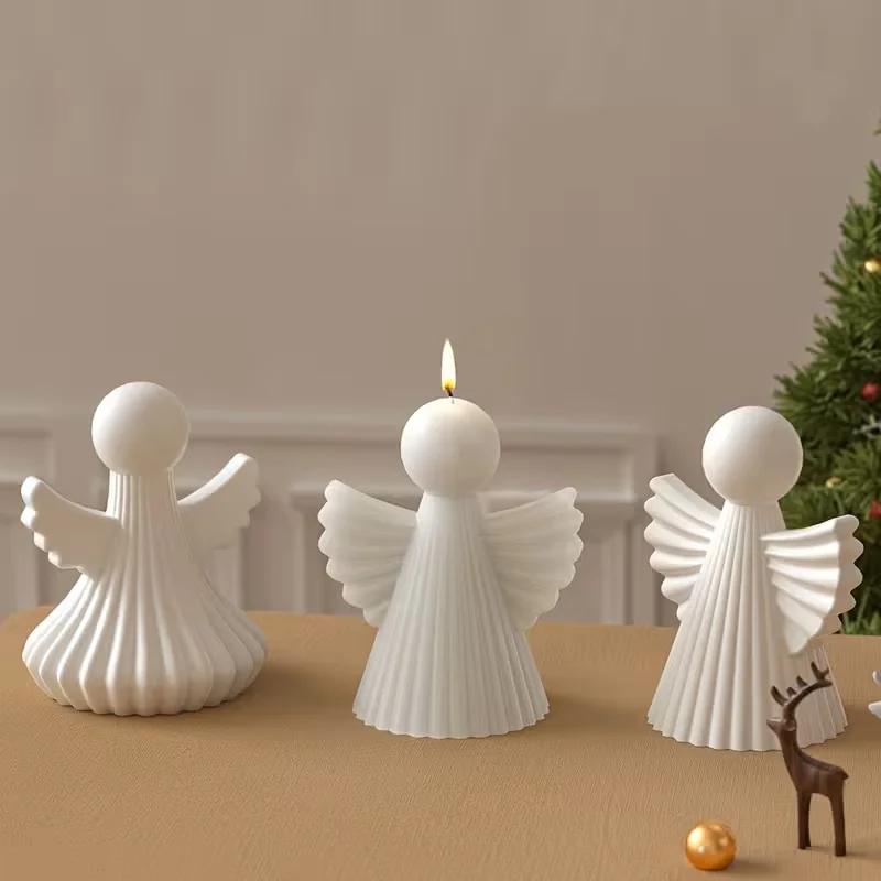 2026 Latest Models Angel Silicone Candle Mold Aromatherapy Wax Polymer Clay Resin Statue Tool Art Wing Stripe Grid Design Male