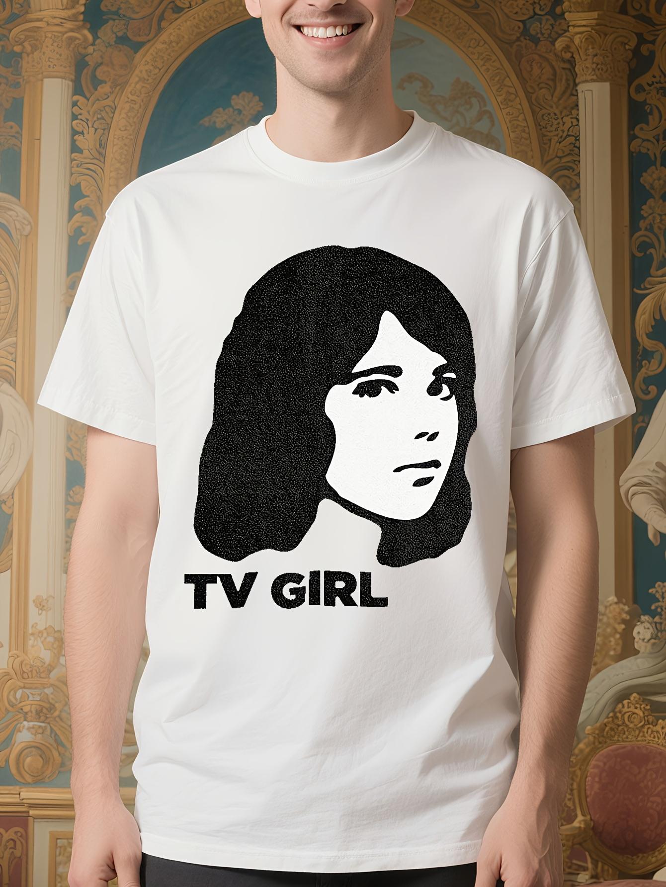 Minimalist TV Girl Portrait Graphic Tshirt - White Tee wi... L