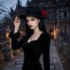 Halloween Wool Top Hat with Hand and Red Rose Decoration