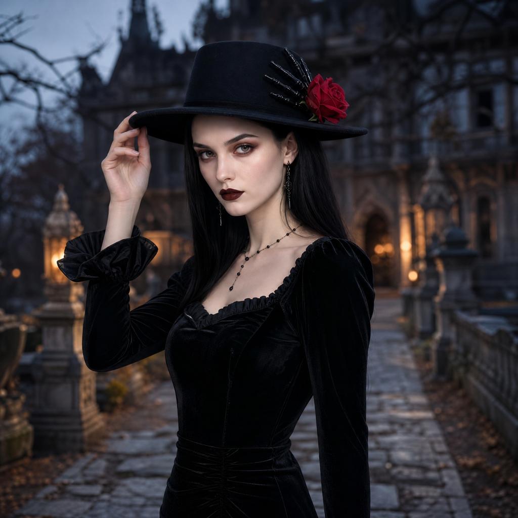 Halloween Wool Top Hat with Hand and Red Rose Decoration