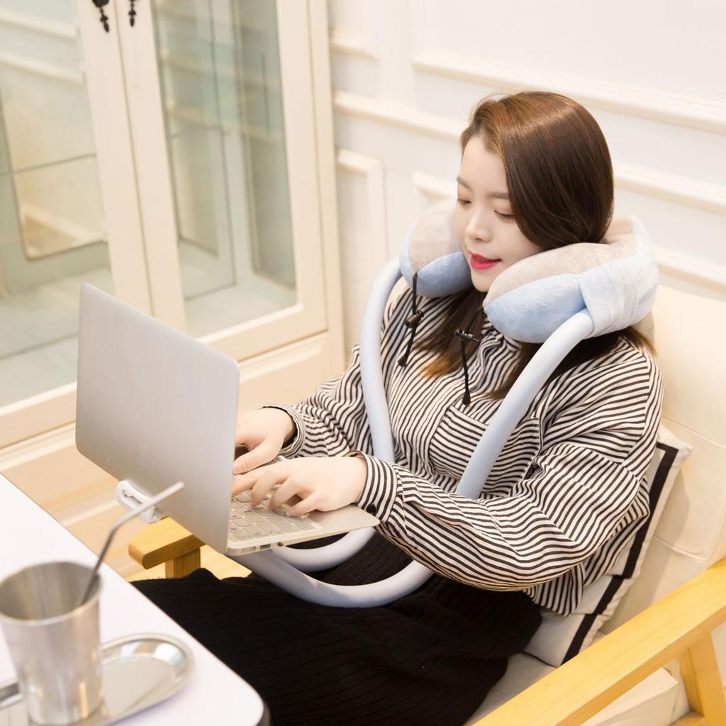 Neck Pillow Phone Holder U Shaped Pillow with Lazy Phone Bracket for Travel Office Light Blue Free Size