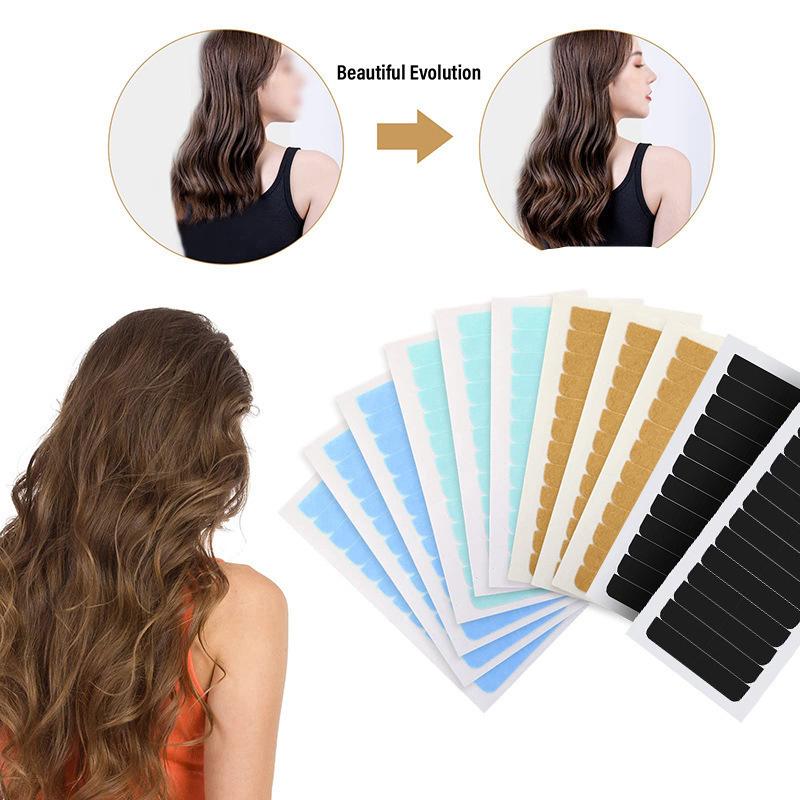 60Pcs Hair Extension Tape Tabs with Scraper Double-Sided Waterproof Strong and Traceless Adhesive for Extensions and Toupees