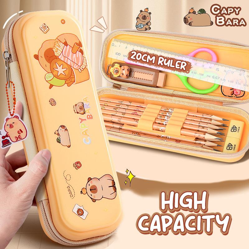 Cartoon Large Capacity Capybara Pencil Case Pencil Bag Multifunctional Cute Student Stationery Organizer School Supplies Gift