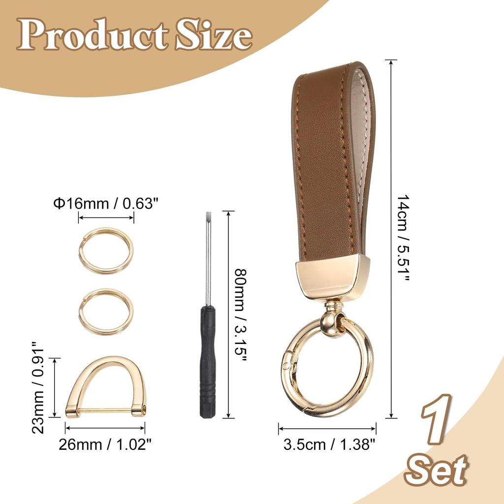 Leather Wristband Keychain Car Key Holder with Key Ring for ID Cards Brown [uxcell] 5-inch & Anti-Drop D-Ring, Unisex, & Wallets,