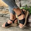 French retro style simple female Roman comfortable platform round head casual wedge sandals single shoes