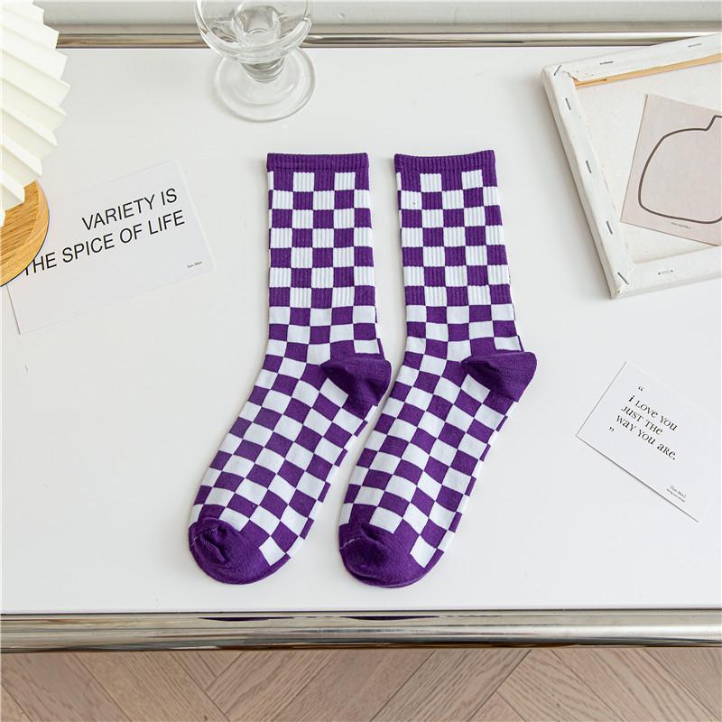 2025 Checkered Pure Cotton Mid-Calf Skateboard Socks - Unisex Trendy Plaid Sportswear
