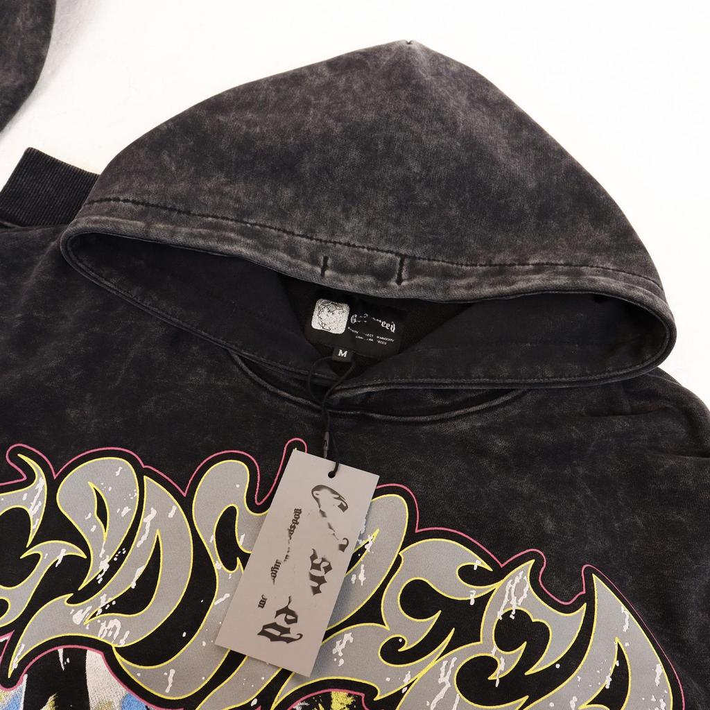Godspeed Wash-Faded Building Print Men's Loose Hoodie - European & American Trend