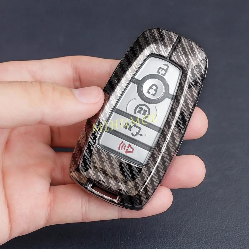 For Ford Bronco Sport Edge Escape F150 F250 Expedition Ecosport Kuga Explorer Mustang Car Key Fob Case Cover Chain Carbon Fiber