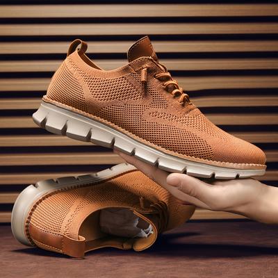 Men's PLUS SIZE Solid Woven Knit Casual Shoes, Breathable Anti-skid Lace-up Shoes For Outdoor Casual Daily