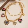 IngeSight.Z Vintage Lusso Colorato Lega Cuore Ciondolo Donna Doppio Strato Smaltato Fiore Applicazione 2026 Trendy Accessorio Gioiello