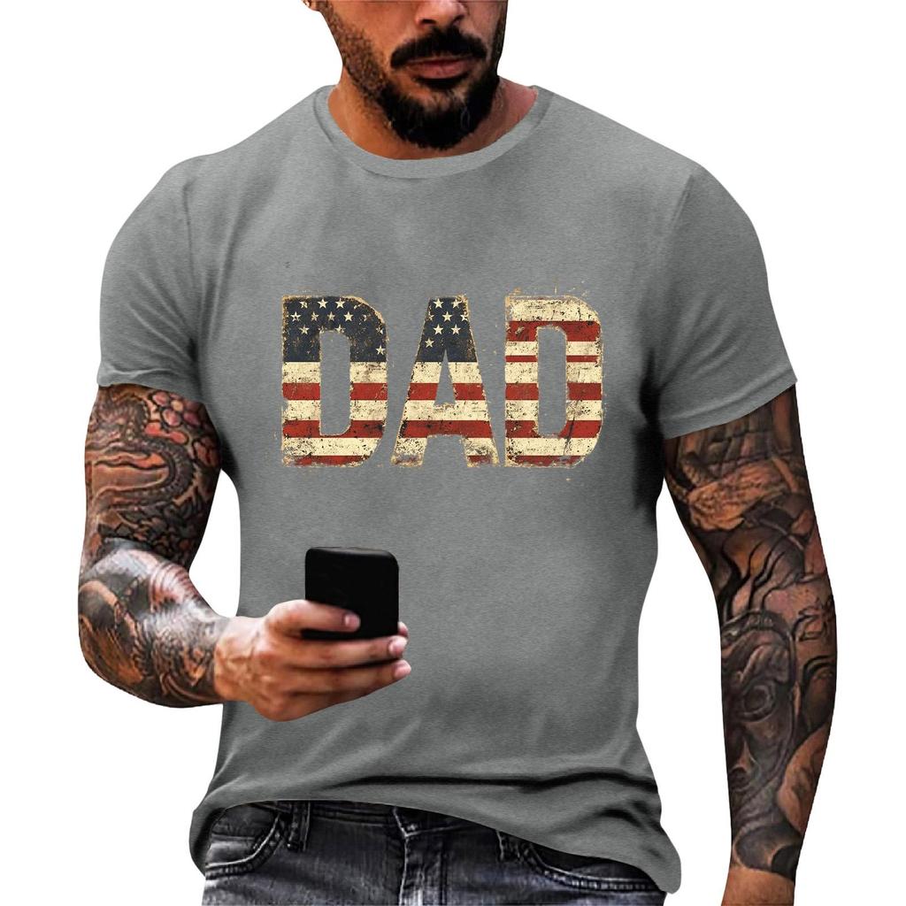 Men's Loose Fit Short Sleeve T Shirt Patriotic Dad Print Casual Summer Daily Wear Top for Father's Day and Independence Day