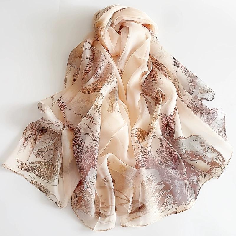 Spring Summer Women Large-size Printed Beach Shawls Muslim Hijabs Travel Thin Sunscreen Scarf/Scarves 100% Silk Beach Scarf