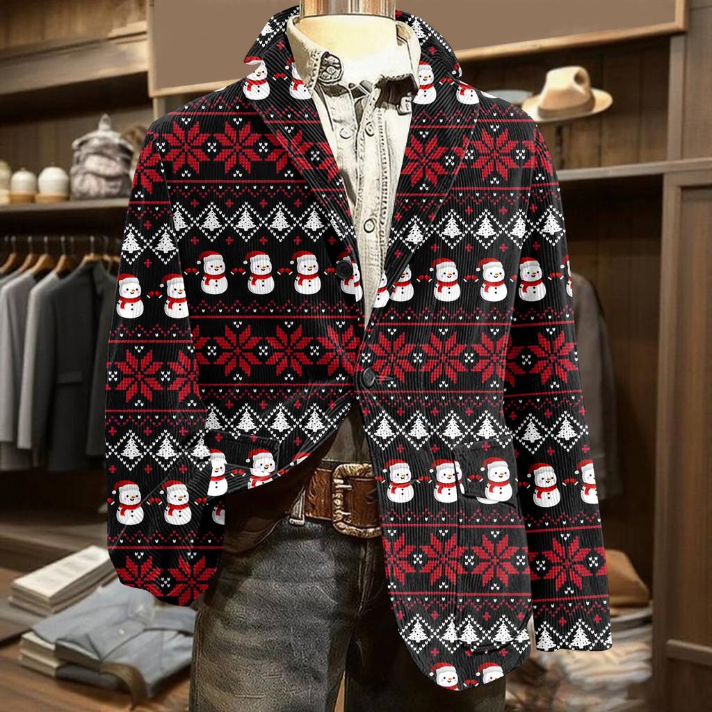 Men's Ugly Christmas Corduroy Warm Pocket Suit Jacket Cardigan Men's Casual Suit