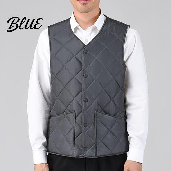 Sleeveless Jacket Men Closure V-Neck Vest with Down Padding Autumn Winter Pocket Button Solid Color