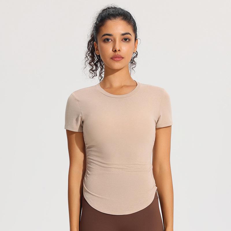 

Женская быстросохнущая футболка с коротким рукавом облегающего кроя для йоги и бега Small хаки