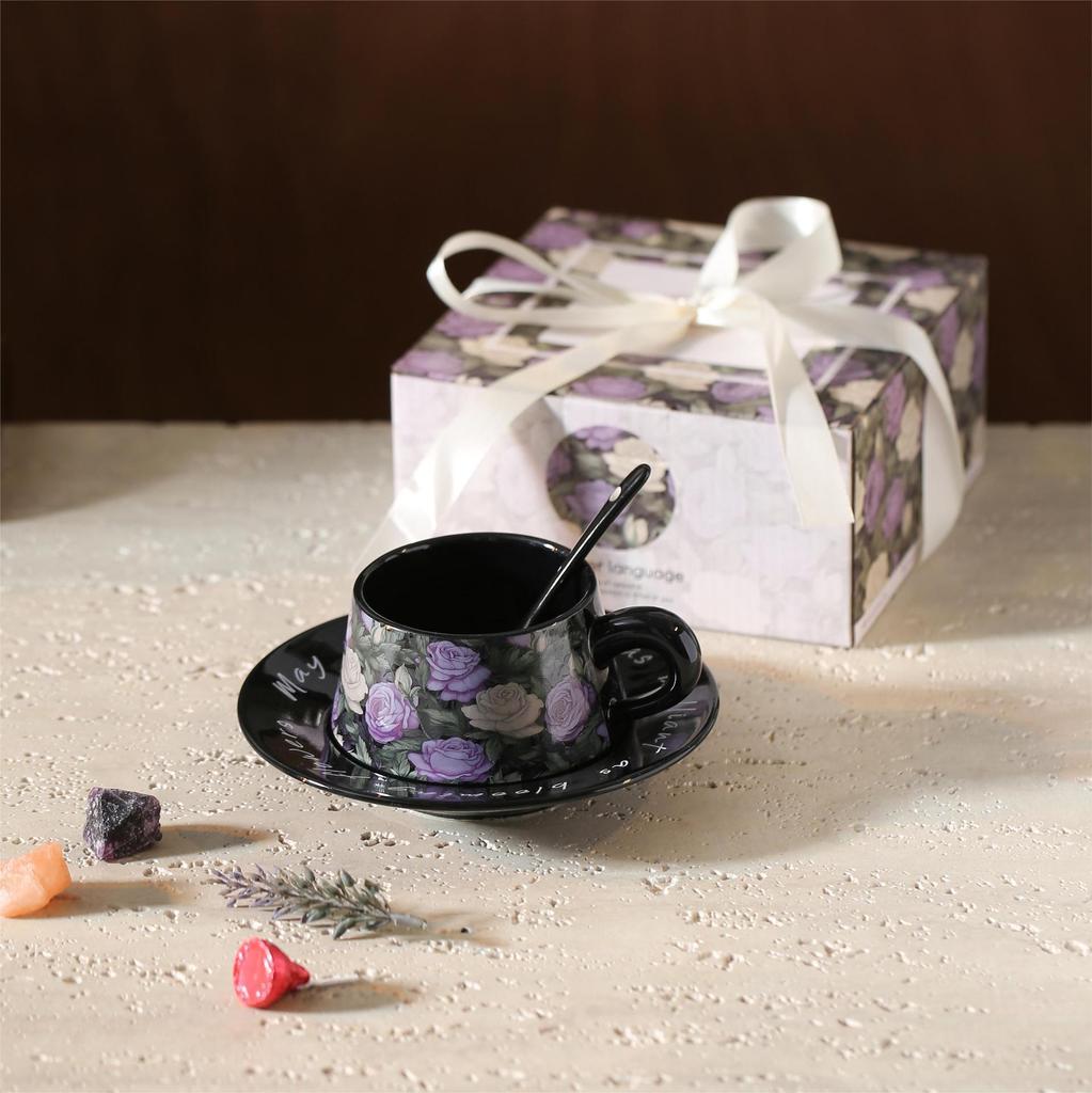 Souvenir-Geschenke Iris Keramiktasse Untertasse Paar Geburtstag Kaffeetasse Nachmittagstee-Tasse
